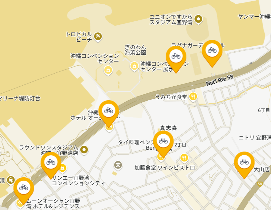 コンベンションセンター周辺 レンタサイクルスポット 地図