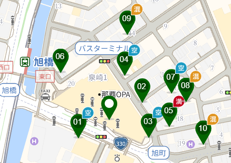 那覇バスターミナル周辺のコインパーキング案内地図