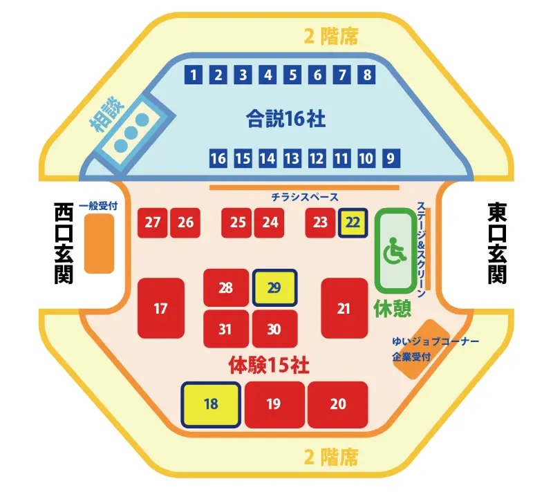おしごと発見フェア2025での展示棟レイアウト事例
