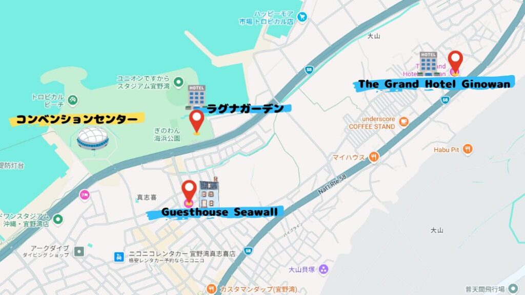 Googleマップ 沖縄 コンベンションセンター周辺 ホテル