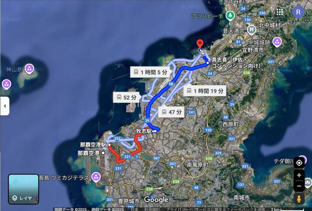 牧志駅経由・那覇空港からトロピカルビーチ経路