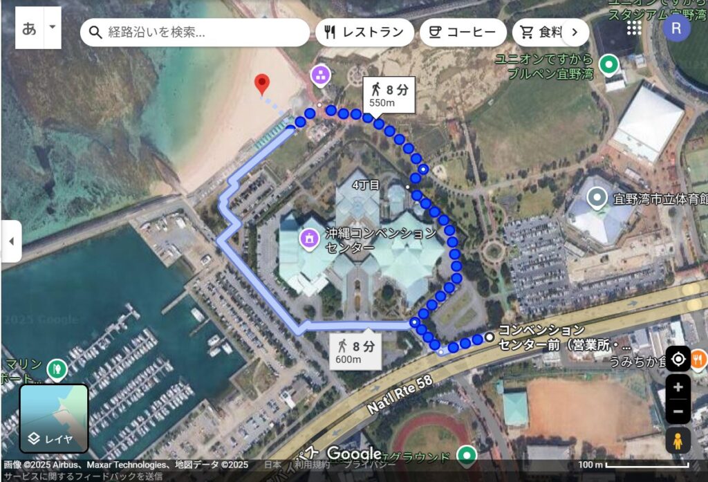 コンベンションセンター前バス停からトロピカルビーチ経路