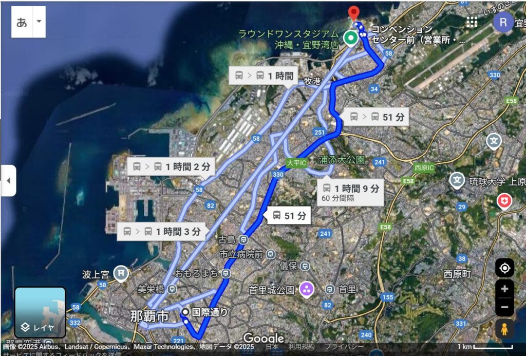 国際通りからトロピカカルビーチへの経路