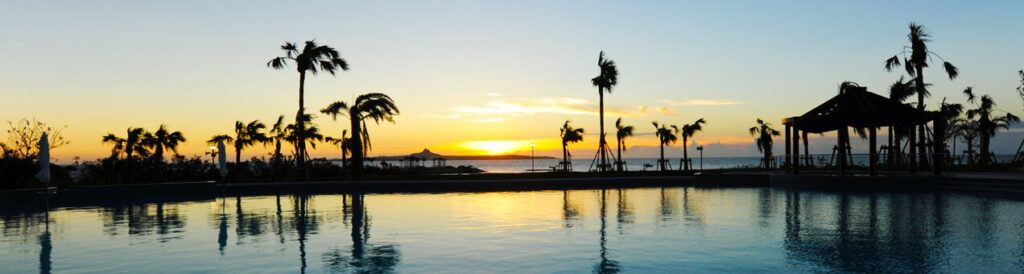 orion hotel motobu pool sunset