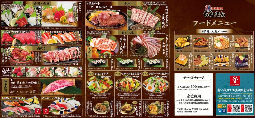 ちぬまん公式サイトより引用。フードメニュー表