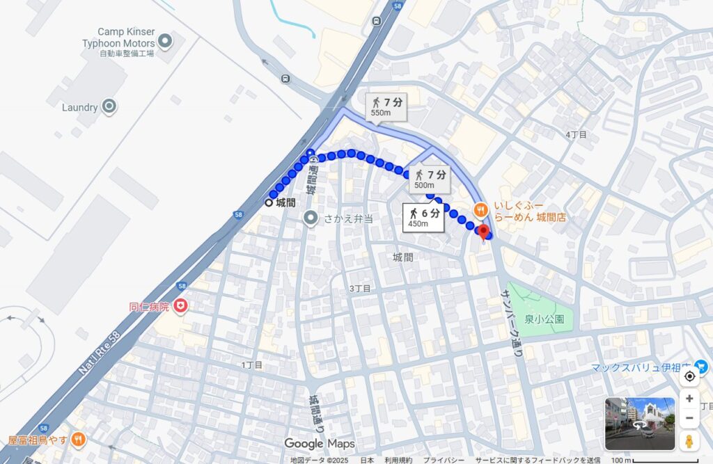 外間パーソナルトレーニングジム浦添店　最寄バス停からの徒歩ルート