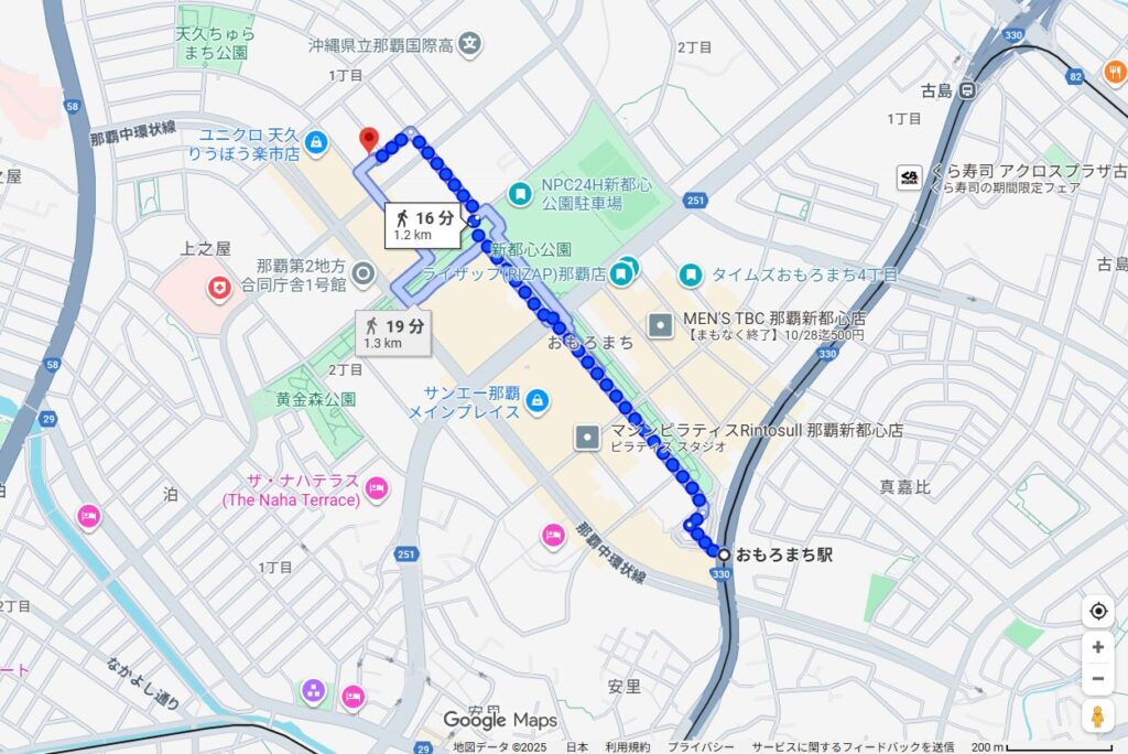 THE PERSONAL GYM 沖縄・那覇店の最寄駅からの徒歩ルート