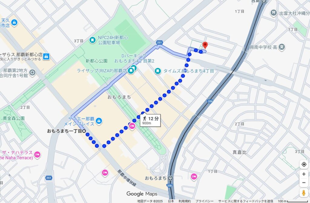 chocoZAP 那覇新都心店 最寄バス亭からの徒歩ルート