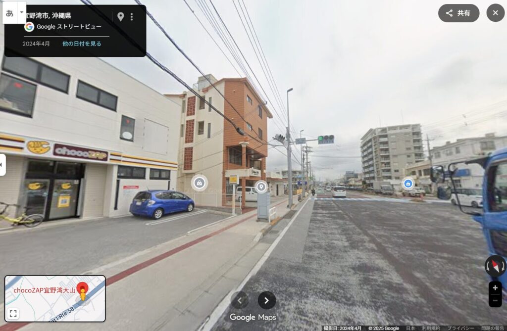 chocoZAP宜野湾大山店の周辺道路の様子