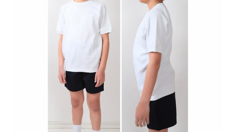 普天間小学校の体操服を着用した子どもの前面・側面の着用イメージ